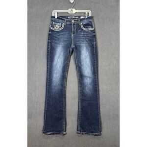 Sexy Couture Jeans Size 11 Blue Embellished Distressed Bootcut Western Bling